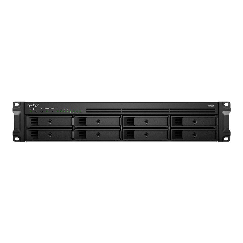 NAS Synology RS1221+, 8 bahías expan hasta 12 con unidad de expansión, rack 2u, núcleo cuádruple 2.2GHz, AMD Ryzen v1500b, 4GB D