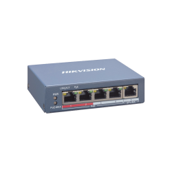 Switch PoE+, Monitoreable, 4 Puertos 10/100 Mbps PoE+, 1 Puerto 10/100 Mbps Uplink, Modo Extendido hasta 300 Metros, 45 W