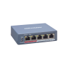 Switch PoE+, Monitoreable, 4 Puertos 10/100 Mbps PoE+, 1 Puerto 10/100 Mbps Uplink, Modo Extendido hasta 300 Metros, 45 W