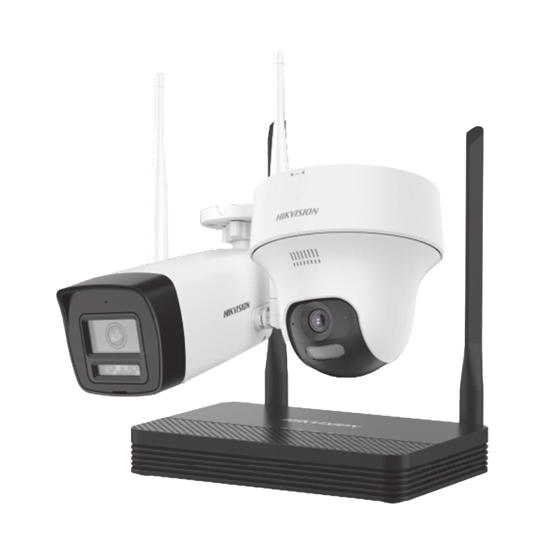Kit IP Inalámbrico 4 Megapixel, NVS 4 Canales, 1 Cámara Bala Exterior + 1 Cámara Turret Interior con Lente 2.8 mm y Dual Light,