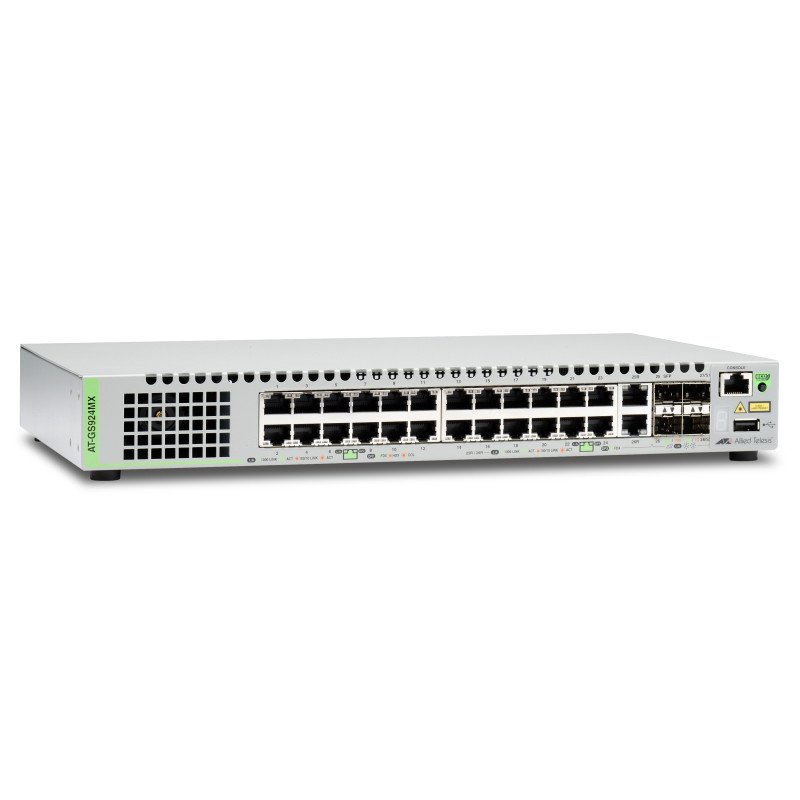 Switch Stackeable Capa 3, 24 puertos 10/100/1000 Mbps + 2 puertos SFP Combo + 2 puertos SFP+ 10 G Stacking