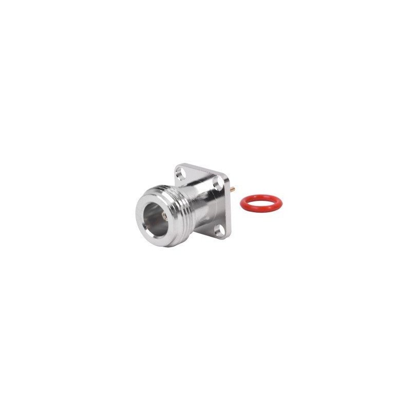 Conector N Hembra, montaje con 4 perforaciones a 13 mm.