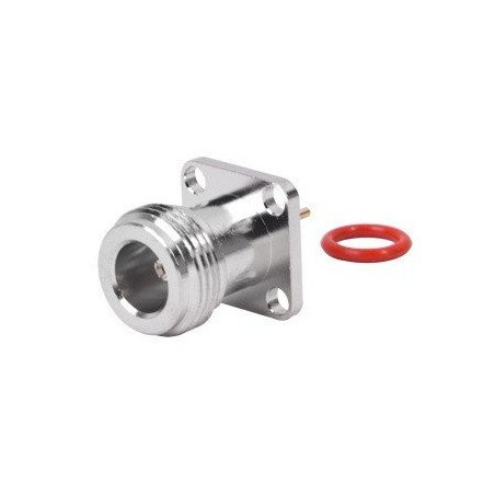 Conector N Hembra, montaje con 4 perforaciones a 13 mm.
