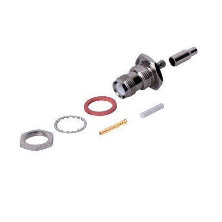 Conector TNC Hembra, de Chasis con montaje posterior tipo D Plano en panel, Hermético. De anillo plegable para cables RG-174/U,