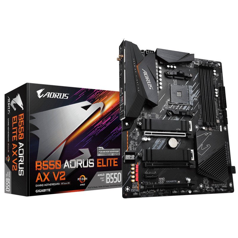 Tarjeta madre GIGABYTE B550 AORUS ELITE AX V3, AMD, socket AM4, AMD Ryzen 3000 Series, socket AM4, 128 GB, DDR4-SDRAM Tarjeta madre GIGABYTE B550 AORUS ELITE AX V3, AMD, socket AM4, AMD Ryzen 3000 Series, socket AM4, 128 GB, DDR4-SDRAM
