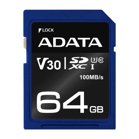 Memoria SD Adata SDXC UHS-I U3 - 64 GB, 100 MB/s, 60 MB/s, Azul, Clase 10