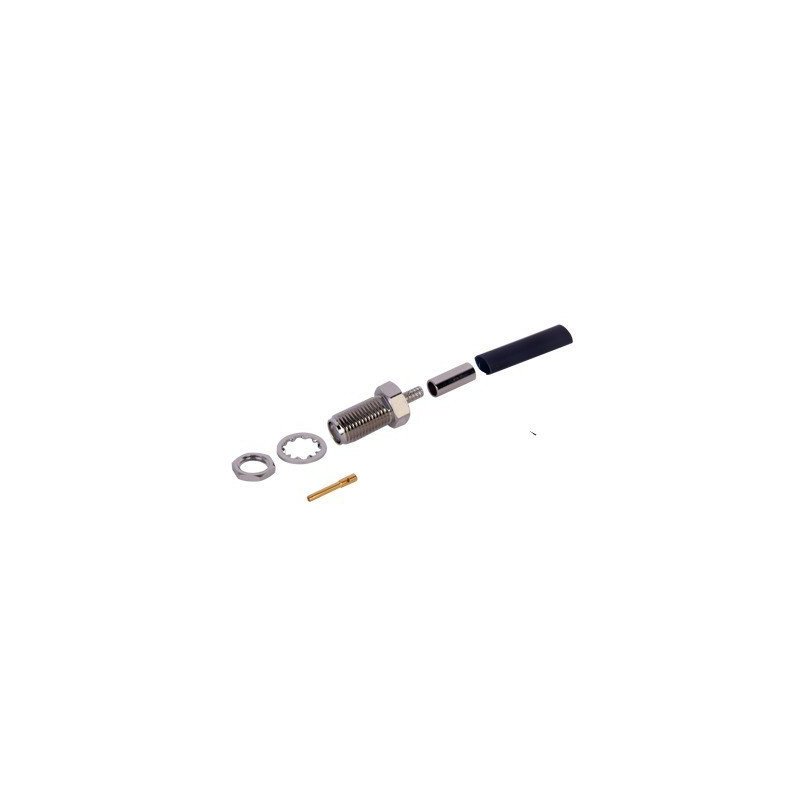 Conector SMA Hembra, Montaje Chasis en D Plano, de anillo plegable para RG-174 e.
