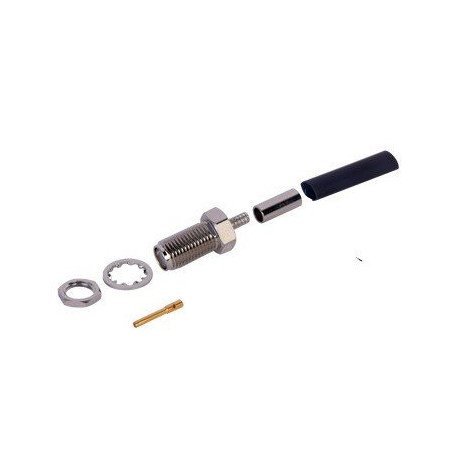 Conector SMA Hembra, Montaje Chasis en D Plano, de anillo plegable para RG-174 e.