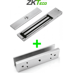 Paquete de contrachapa magnética de 200 Kg a 12 VDC con señal NC que incluye soporte en U para colocación en puertas de vidrio