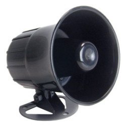 Sirena Exterior con alerta potente de 105 dB para mayor seguridad. De diseño robusto en plástico ABS negro, con una alimentación
