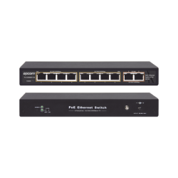 Switch PoE, 250 metros PoE larga distancia, 8 puertos 802.3af/at (132.5 w) 10/100/1000mbps + 2 puertos uplink