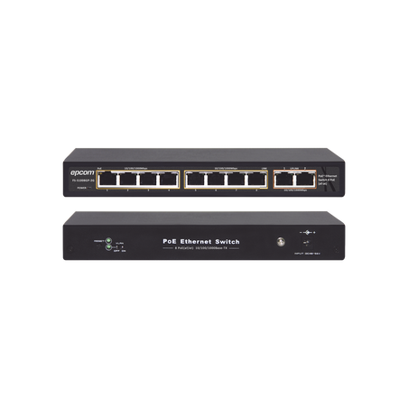 Switch PoE, 250 metros PoE larga distancia, 8 puertos 802.3af/at (132.5 w) 10/100/1000mbps + 2 puertos uplink