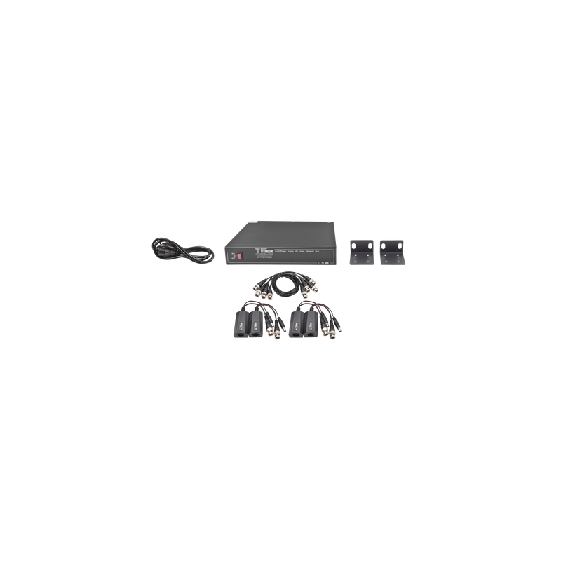 Kit de 4 canales de para transmisión de ALIMENTACION ( de 36 Vcd a 12Vcd ) y VIDEO (HD-TVI) a distancias de hasta 250 mts.