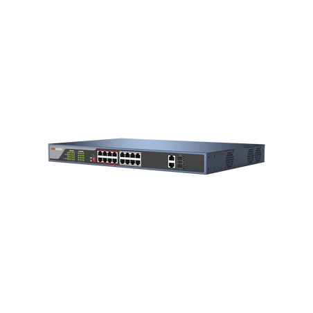 Switch PoE 250 Metros LARGA DISTANCIA / 16 puertos 802.3at (30W) 10/100 Mbps + 2 puertos Gigabit + 2 puertos SFP
