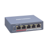 Switch monitoreable PoE+, 4 puertos 10, 100 Mbps Poe+, 1 puerto RJ45 uplink, PoE hasta 250 metros, 60 w, conexión remota desde H