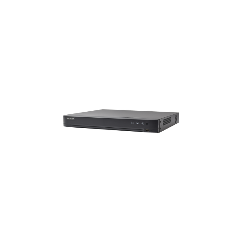 DVR 3 megapixeles Hikvision pentahíbrido, 4 canales TurboHD + 1 canales IP, 1 bahía de disco duro, 1 canal de audio, vídeoanális