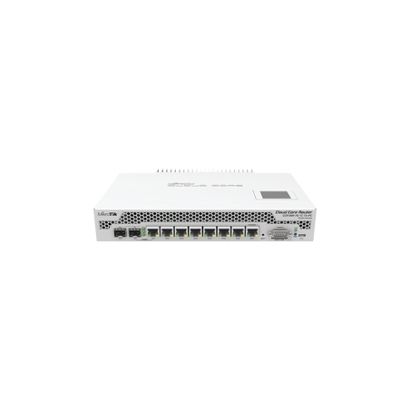 Cloud Core Router, CPU 9 Núcleos,7 Puertos Gigabit, 1 Combo TP/SFP, 1 puerto SFP+, 2 GB memoria y enfriamiento pasivo