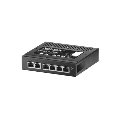 NETONIX, Switch WISP PoE 6 puertos Gigabit, entrada PoE pasivo de 37-53 Vcd
