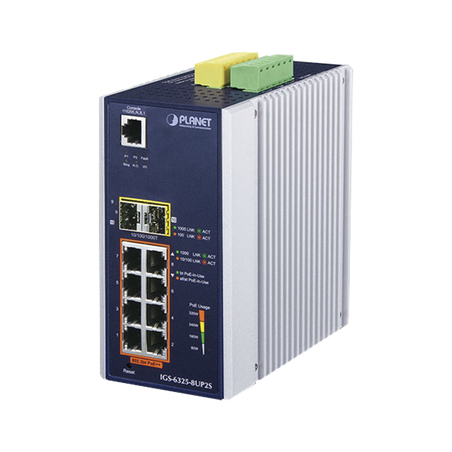 Switch industrial administrable l3 de 8 puertos gigabit PoE 802.3bt + 2 puertos SFP (360w)