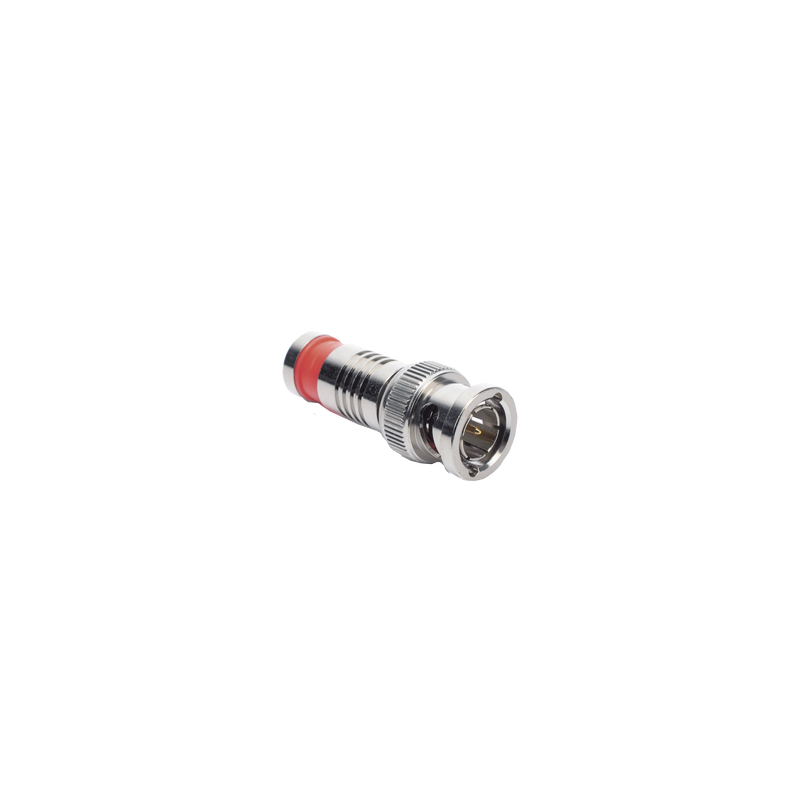 Conector BNC macho en 75 ohm, montaje de compresión axial para cable coaxial RG-6, u, níquel, oro, teflón.
