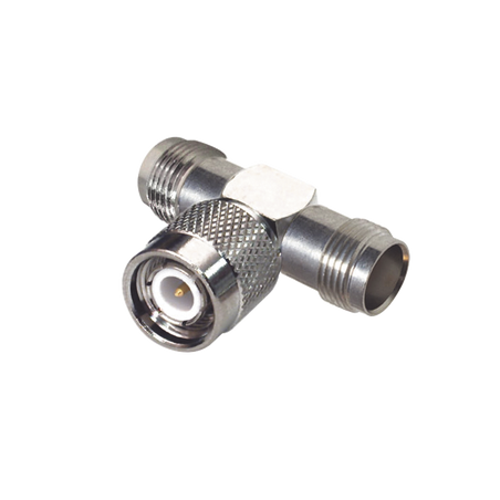 Adaptador T de TNC Macho a Doble TNC Hembra.