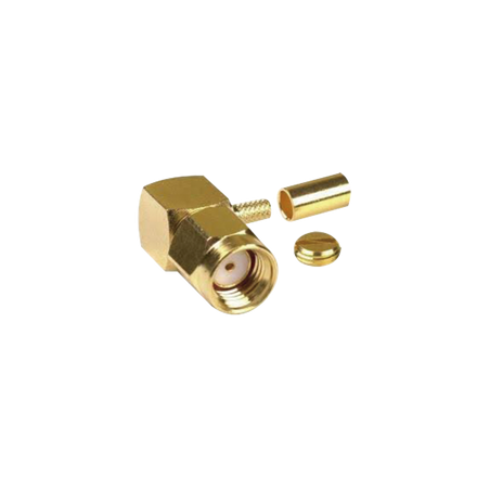 Conector SMA Macho Inverso en Angulo Recto, de Anillo plegable, RG-174/U, BELDEN 8216, Au/Au/Teflón.