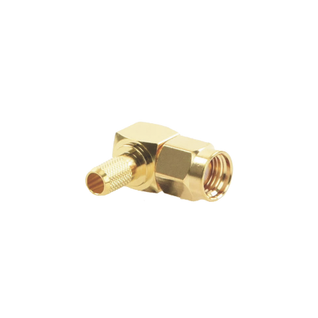 Conector SMA Macho Inverso en Angulo Recto de anillo plegable para cables RG-58/U, RG-142/U.