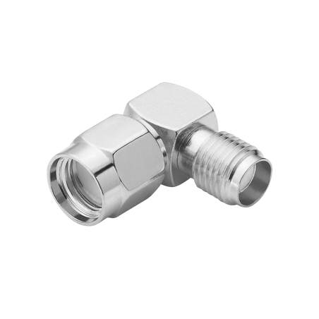 Adaptador en Angulo Recto de conector SMA Macho Inverso a SMA Hembra.