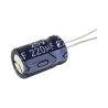 Capacitor electrolítico radial de aluminio de 220 µfd a 25 VCC.