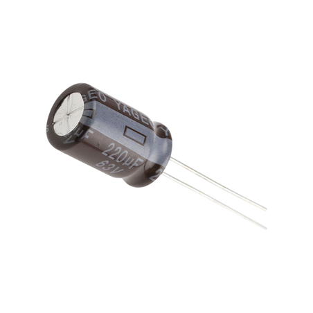 Capacitor electrolítico de aluminio de 220 µfd a 63 VCC.