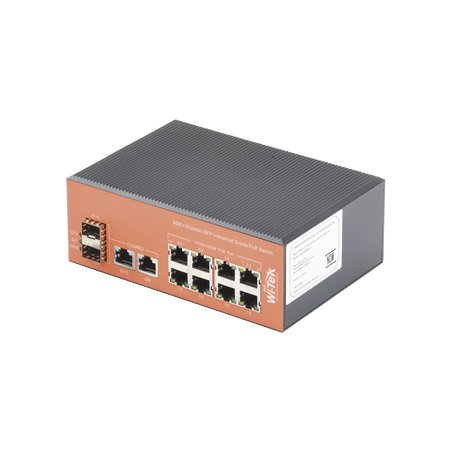 Switch no administrable 5 puertos PoE gigabit, 1 SFP, alimentación DC