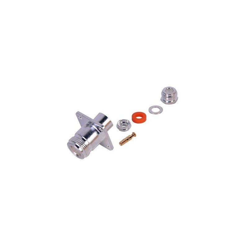 Conector N Hembra, montaje con 4 perforaciones a 18 mm.