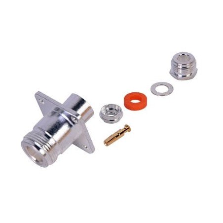 Conector N Hembra, montaje con 4 perforaciones a 18 mm.